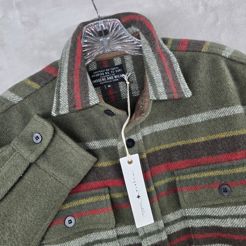 Imogene and Willie Hall CPO Men M Green Blanket Stripe Wool Flannel Shirt Jacket